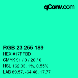 カラーコード: RGB 23 255 189 | qconv.com