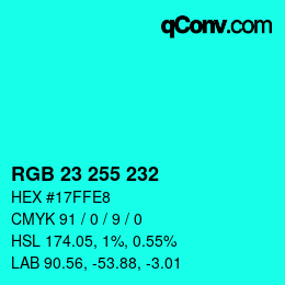 Color code: RGB 23 255 232 | qconv.com