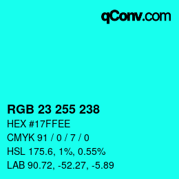Color code: RGB 23 255 238 | qconv.com