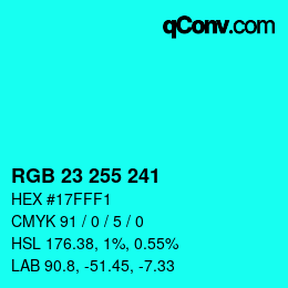 Color code: RGB 23 255 241 | qconv.com