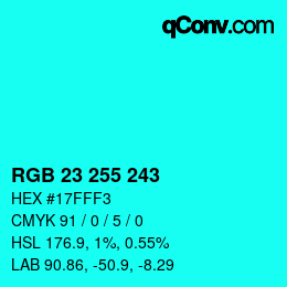 Color code: RGB 23 255 243 | qconv.com