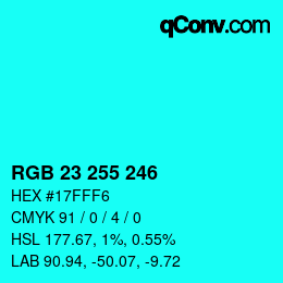Color code: RGB 23 255 246 | qconv.com