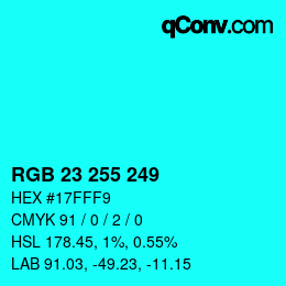 カラーコード: RGB 23 255 249 | qconv.com