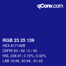 Color code: RGB 23 25 139 | qconv.com