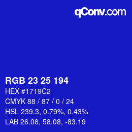 Color code: RGB 23 25 194 | qconv.com