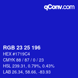 Color code: RGB 23 25 196 | qconv.com