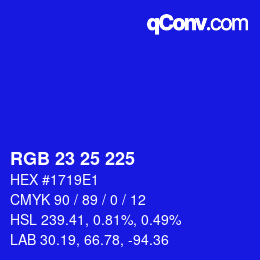 Color code: RGB 23 25 225 | qconv.com