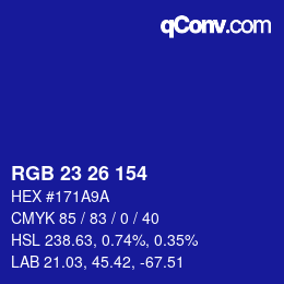 Color code: RGB 23 26 154 | qconv.com