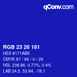 颜色代码: RGB 23 26 181 | qconv.com