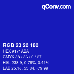 Color code: RGB 23 26 186 | qconv.com