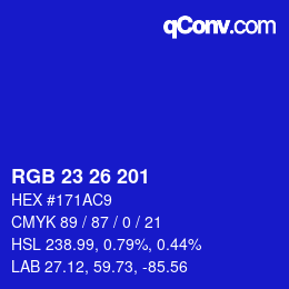Color code: RGB 23 26 201 | qconv.com