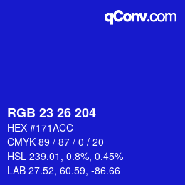 Color code: RGB 23 26 204 | qconv.com
