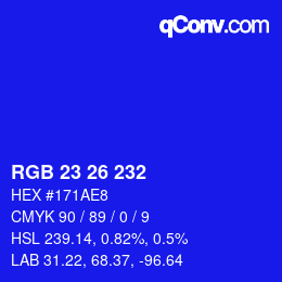 Color code: RGB 23 26 232 | qconv.com
