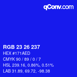 Color code: RGB 23 26 237 | qconv.com