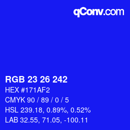 カラーコード: RGB 23 26 242 | qconv.com