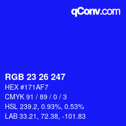 Color code: RGB 23 26 247 | qconv.com