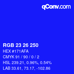 Color code: RGB 23 26 250 | qconv.com