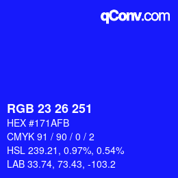 カラーコード: RGB 23 26 251 | qconv.com