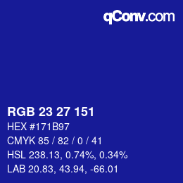 Color code: RGB 23 27 151 | qconv.com