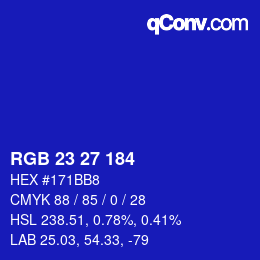 カラーコード: RGB 23 27 184 | qconv.com
