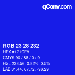 Color code: RGB 23 28 232 | qconv.com