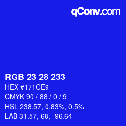 Color code: RGB 23 28 233 | qconv.com