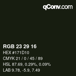 Color code: RGB 23 29 16 | qconv.com