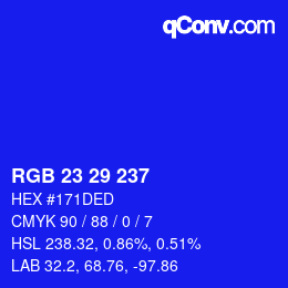 Color code: RGB 23 29 237 | qconv.com