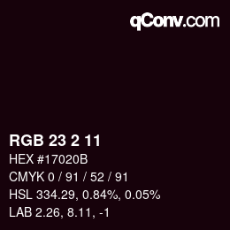 Color code: RGB 23 2 11 | qconv.com