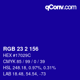 颜色代码: RGB 23 2 156 | qconv.com