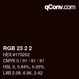 カラーコード: RGB 23 2 2 | qconv.com