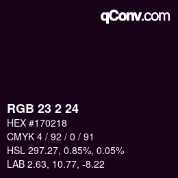颜色代码: RGB 23 2 24 | qconv.com
