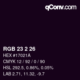 Color code: RGB 23 2 26 | qconv.com