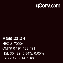 颜色代码: RGB 23 2 4 | qconv.com