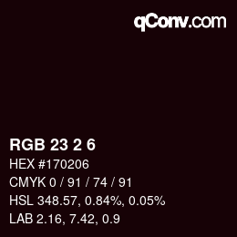 カラーコード: RGB 23 2 6 | qconv.com