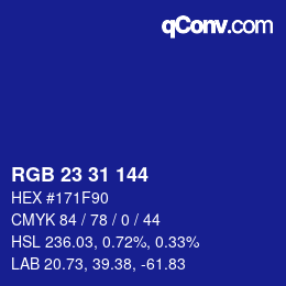 Color code: RGB 23 31 144 | qconv.com
