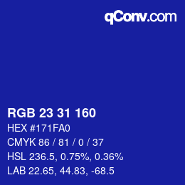 Color code: RGB 23 31 160 | qconv.com