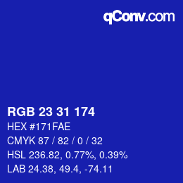 Color code: RGB 23 31 174 | qconv.com