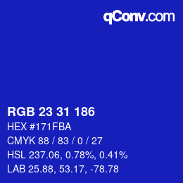 Color code: RGB 23 31 186 | qconv.com