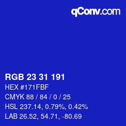 Color code: RGB 23 31 191 | qconv.com