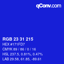 Color code: RGB 23 31 215 | qconv.com