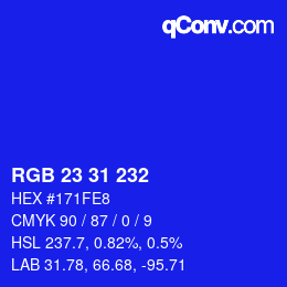 Color code: RGB 23 31 232 | qconv.com