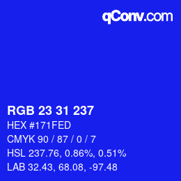 Color code: RGB 23 31 237 | qconv.com