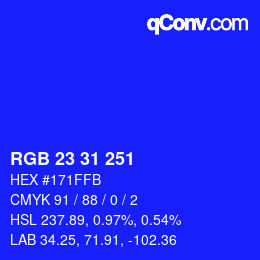 Color code: RGB 23 31 251 | qconv.com