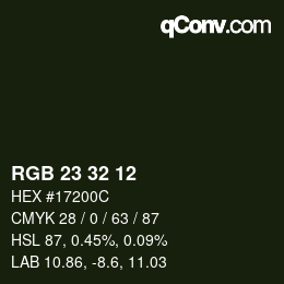 Color code: RGB 23 32 12 | qconv.com