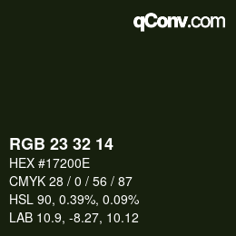Color code: RGB 23 32 14 | qconv.com