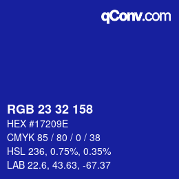 カラーコード: RGB 23 32 158 | qconv.com