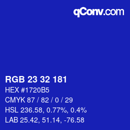 Color code: RGB 23 32 181 | qconv.com