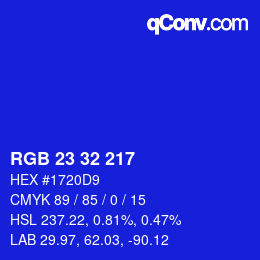 Color code: RGB 23 32 217 | qconv.com