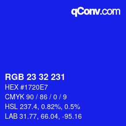 Color code: RGB 23 32 231 | qconv.com